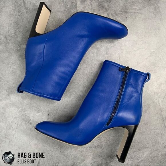RAG & BONE ELLIS HEELED ANKLE BOOT IN ULTRA BLUE LEATHER WOMEN’S SIZE 7 EU 37 - Picture 8 of 15